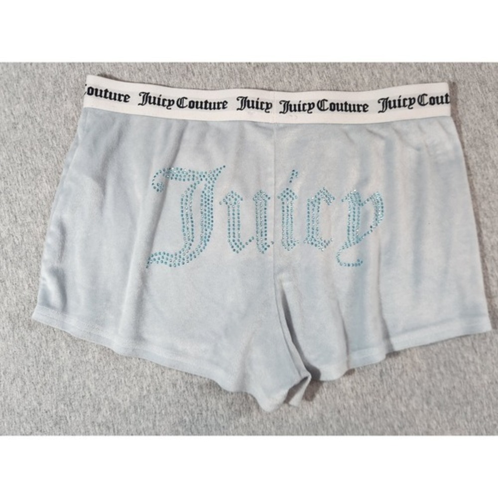 Juicy Couture Sleep Shorts Women L Light Blue Velour Rhinestone Y2K - Picture 1 of 10